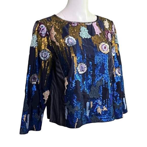 Geisha Designs Anthropologie Size Medium Embroidered Sequin Blue Orla Top - Picture 4 of 10